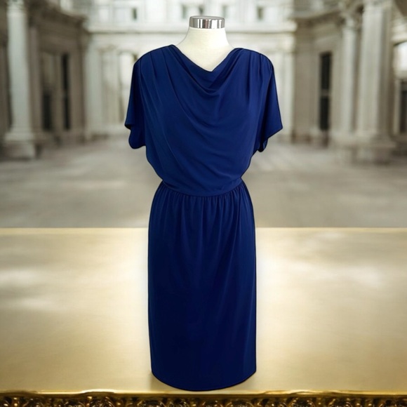 Avenue Royal Blue Drape Cowl Neck Front Jersey Dress - Picture 2 of 16